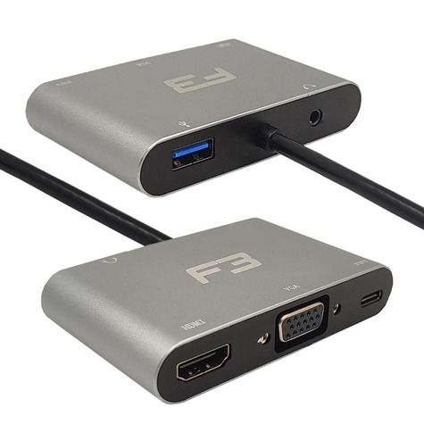 Cabo Adaptador 5 em 1 Para HDMI - VGA - Type-c 3.1 - USB 3.0 e Áudio JC-TYC-501