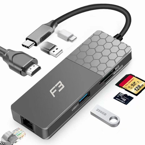 Hub Adaptador Type-c 7 em 1 Para HDMI - Type-c - USB 3.0 - Micro SD - SDe LAN JC-TYC-760