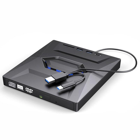 Leitor e gravador de DVD Externo 5 em 1 Type-c/ USB2.0/ USB3.0/ Leitor de cartão SD DVD-RW-MUJ