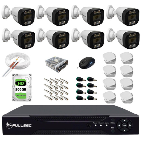 Kit 8 Câmeras Bullet FullColor AHD 1080p + DVR 8CH KIT8-B500GB