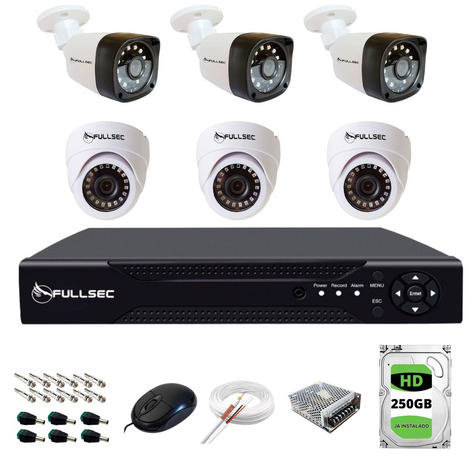 Kit 6 Câmeras 3 Bullet 3 Dome HD 720p AH15-AH11 + DVR 8CH KIT6-BD250GB