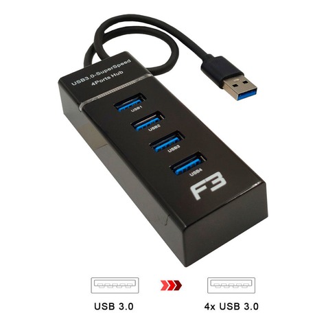 HUB USB 3.0 4 Portas Preto JC-HUB304