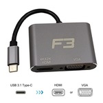 Cabo Adaptador 2 em 1 USB-C 3.1 Type-C Para HDMI 4K e VGA JC-TYC-HDMIVGA